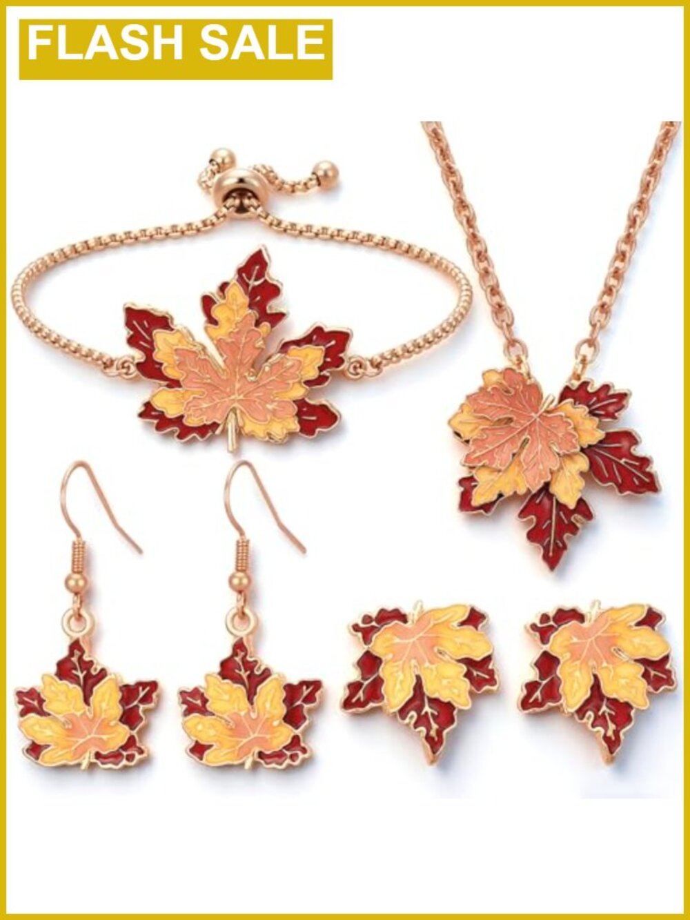 Maple Leaf Jewelry Set Necklace Stud Earrings Bracelet Alloy Fall Autumn